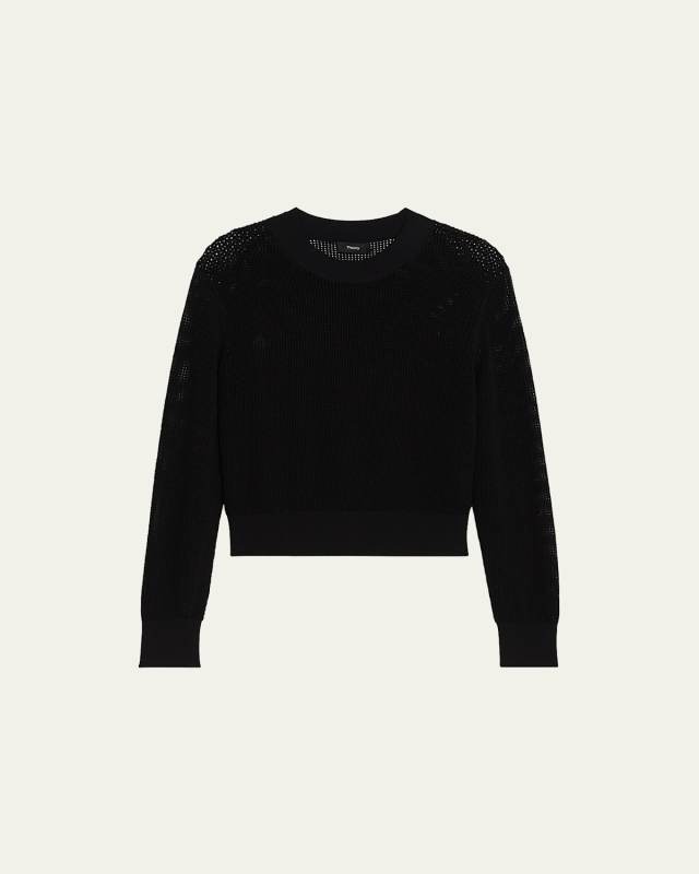 Mini Pointelle Stitch Long-Sleeve Pullover Top